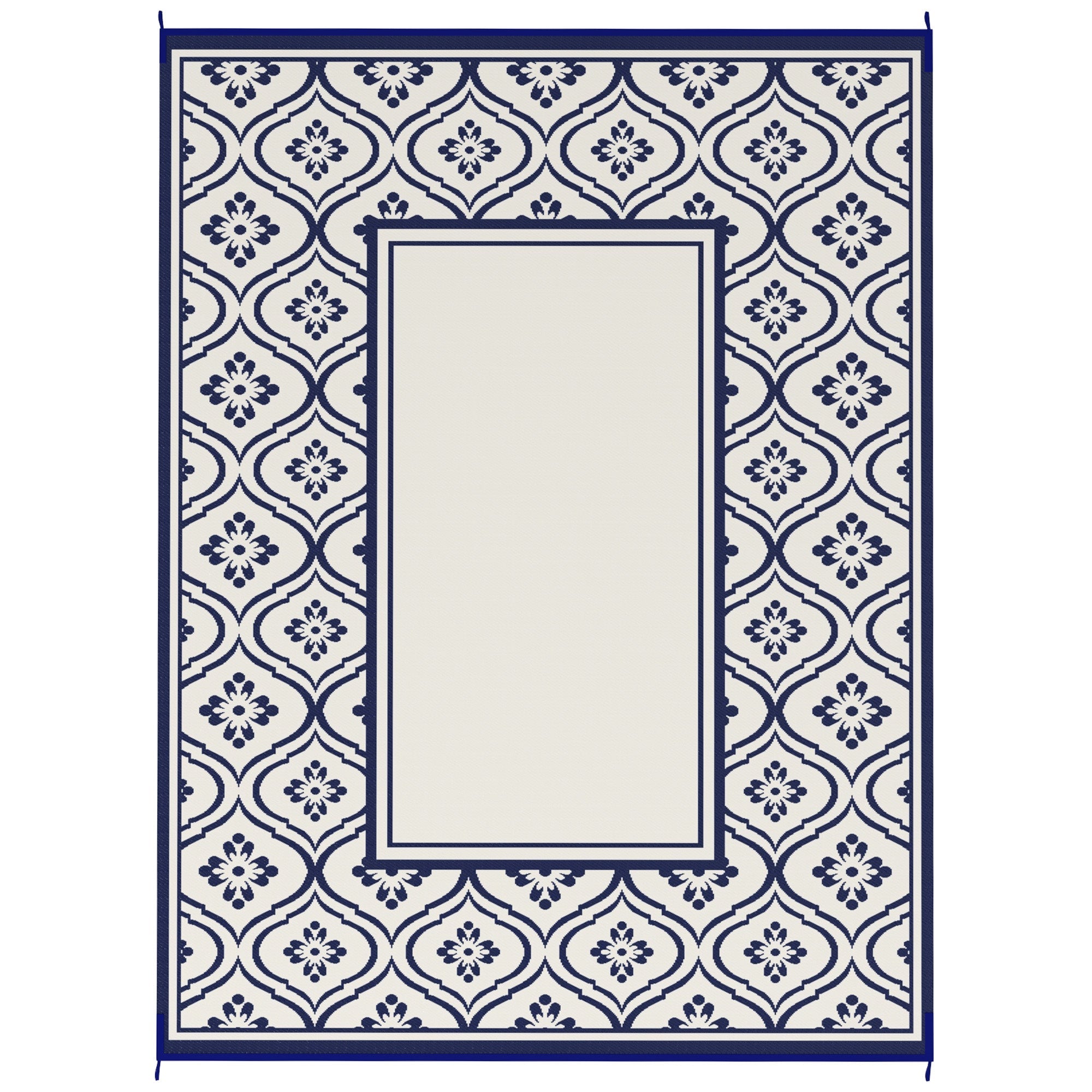 Outsunny 9' x 12' Outdoor RV Rug, Reversible Patio Floor Mat with Carry Bag, Gourd Border, Blue and White 