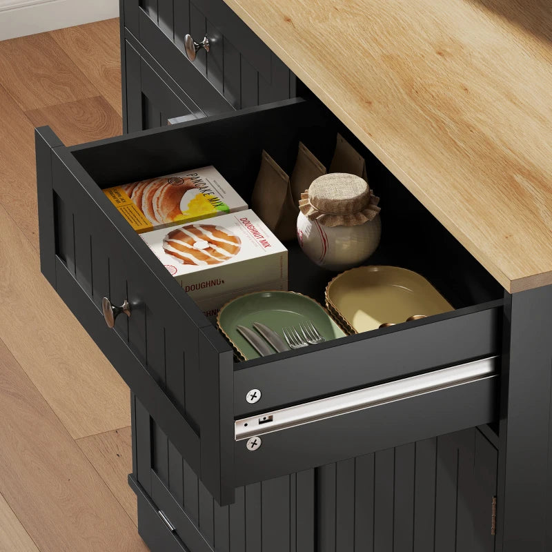 68" Pantry Cabinet with Charging Station, Storage Cabinet with Microwave Stand, 10 Gallon Trash Can Cabinet, Black