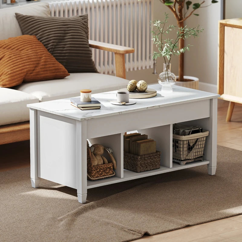 Lift Top Coffee Table, Modern Center Table with Storage Shelves and Hidden Compartment for Living Room, 41" L, White