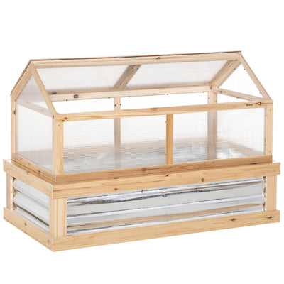Outsunny 48"x24"x32" Raised Garden Flower Bed Wooden Cold Frame Planter Greenhouse Pointed Open Roofs Natural 