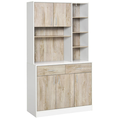 HOMCOM Natural 71" Kitchen Hutch Cabinet: Modern Buffet with Storage Cabinet, Cupboard and Drawers for Living Dining Room 
