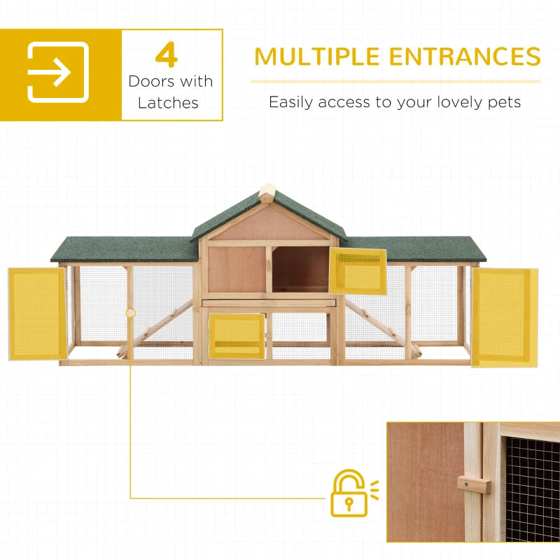 Large Rabbit Hutch Wood Bunny Cage Outdoor Guinea Pig House with Double Runs Slide Out Tray Ramps, 83"x18"x33", Natural