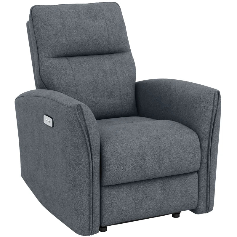 Power Recliner Chair, Fabric Upholstered Recliner Chair with USB Ports, Footrest, Charcoal Grey