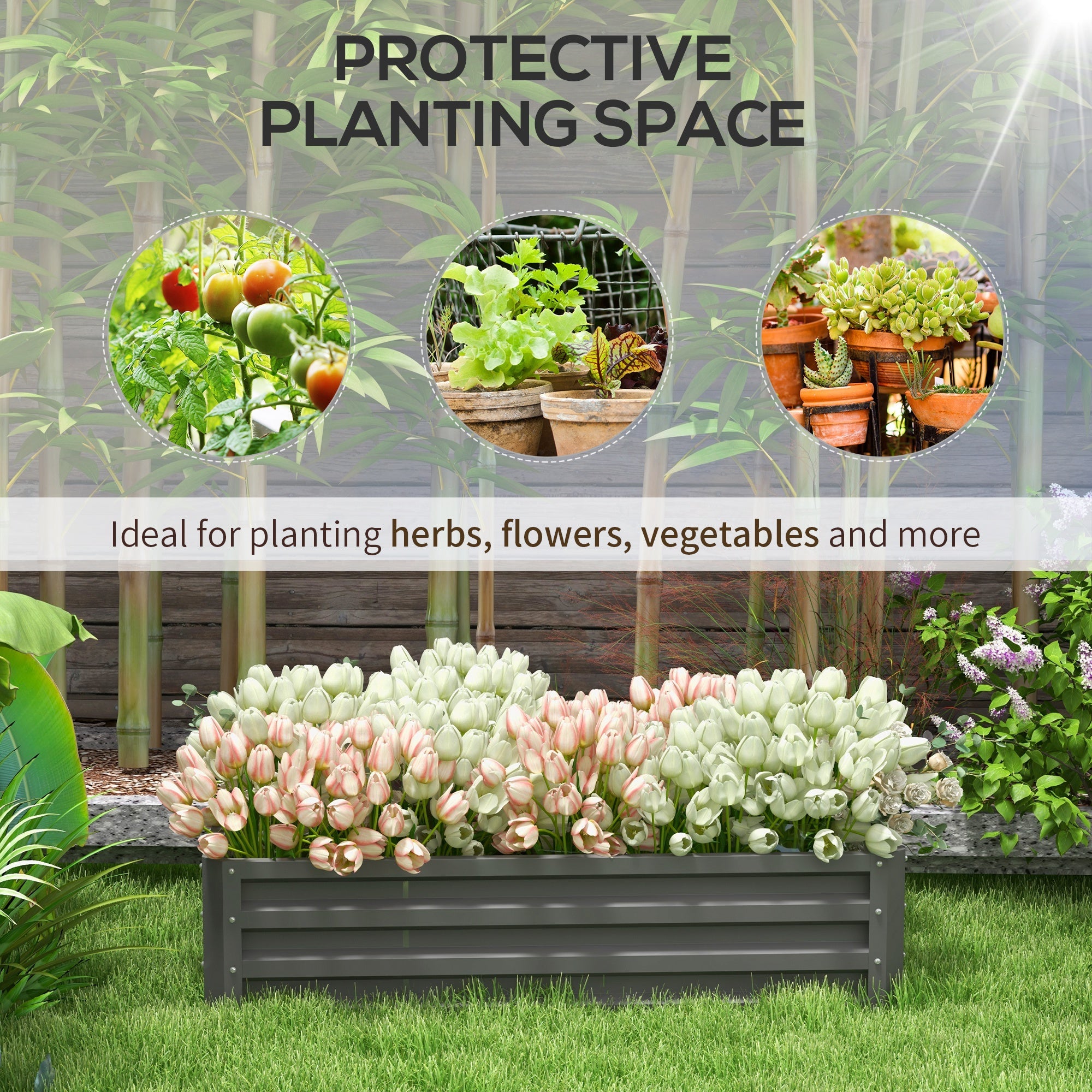 Outsunny Raised Garden Bed, Galvanized Planter Box for Vegetables, Flowers, Herbs, 4'x2'x1', Light Grey 