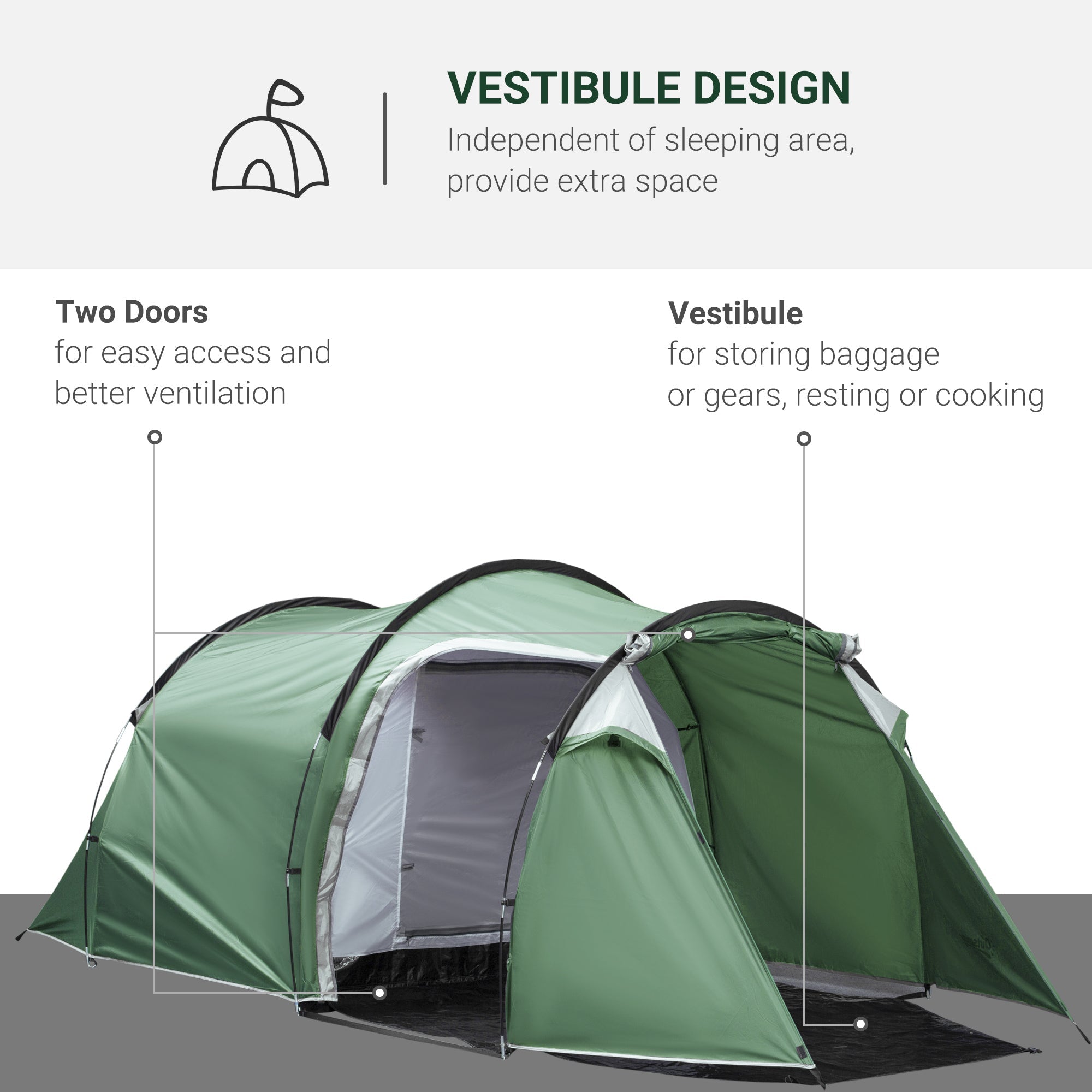 Outsunny Weatherproof Dome Camping Tent w/ Vestibule for 2-3 Person Screen Room Lightweight Backpacking Tent for Fishing 