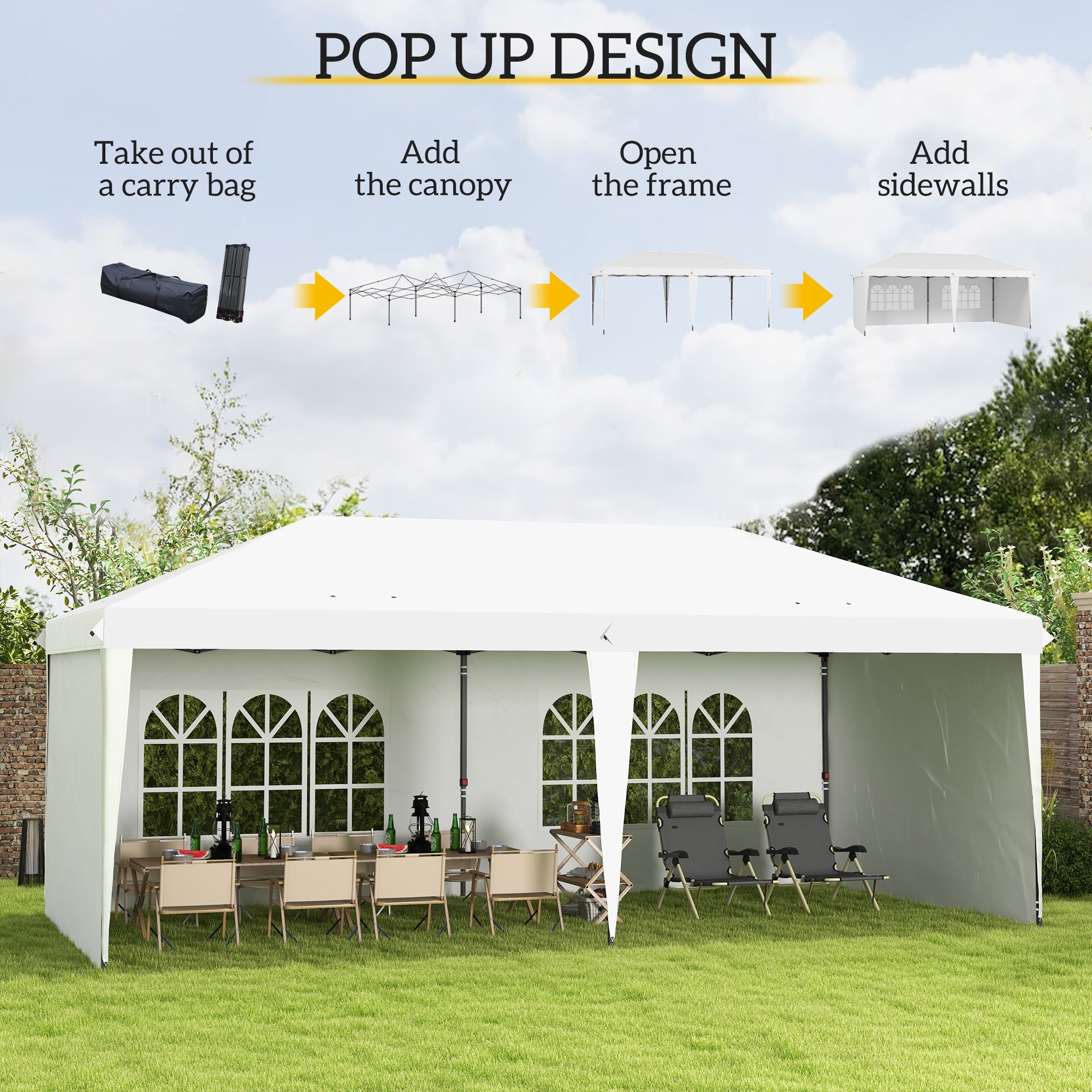 Outsunny 10'x20' Pop Up Canopy Tent Outdoor Party Commercial Instant Shelter Carrying Bag White 