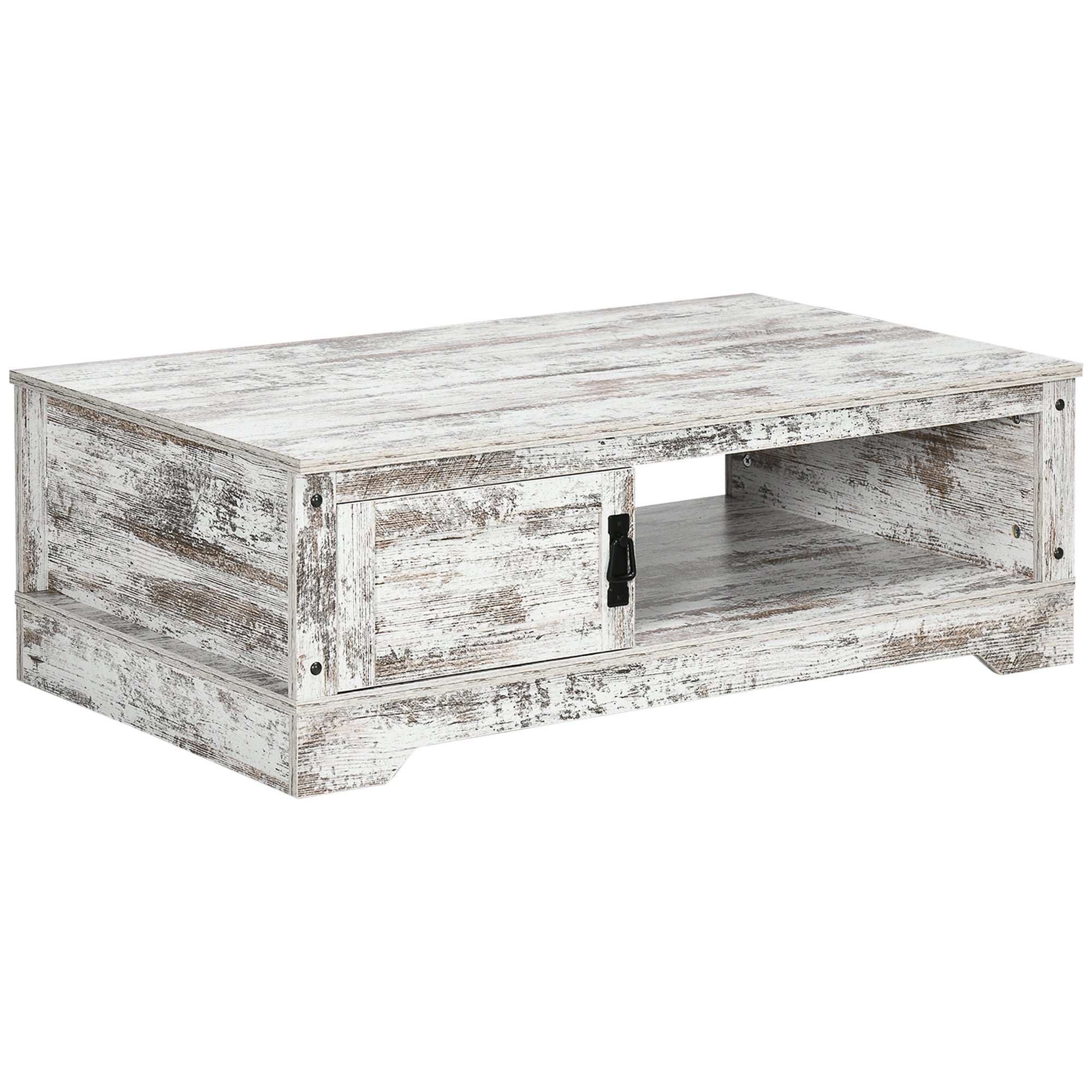 HOMCOM Vintage Tea Table: Coffee Table with Storage Cabinet for Living Room/Bedroom, White 