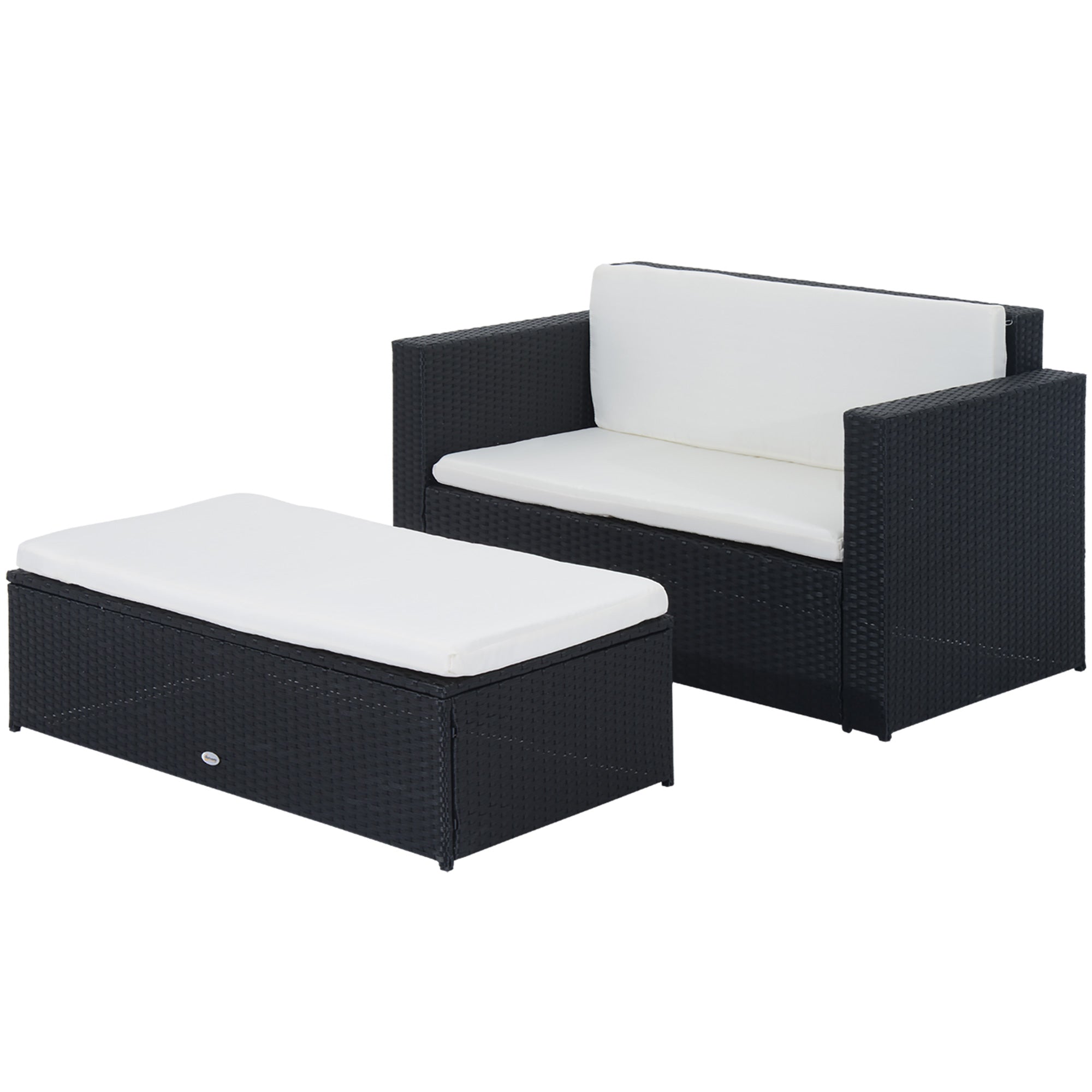 Aosom Rattan Loveseat and Ottoman Set - 2pc Wicker Sofa Table Set with Cushions for Outdoor Patio Furniture 