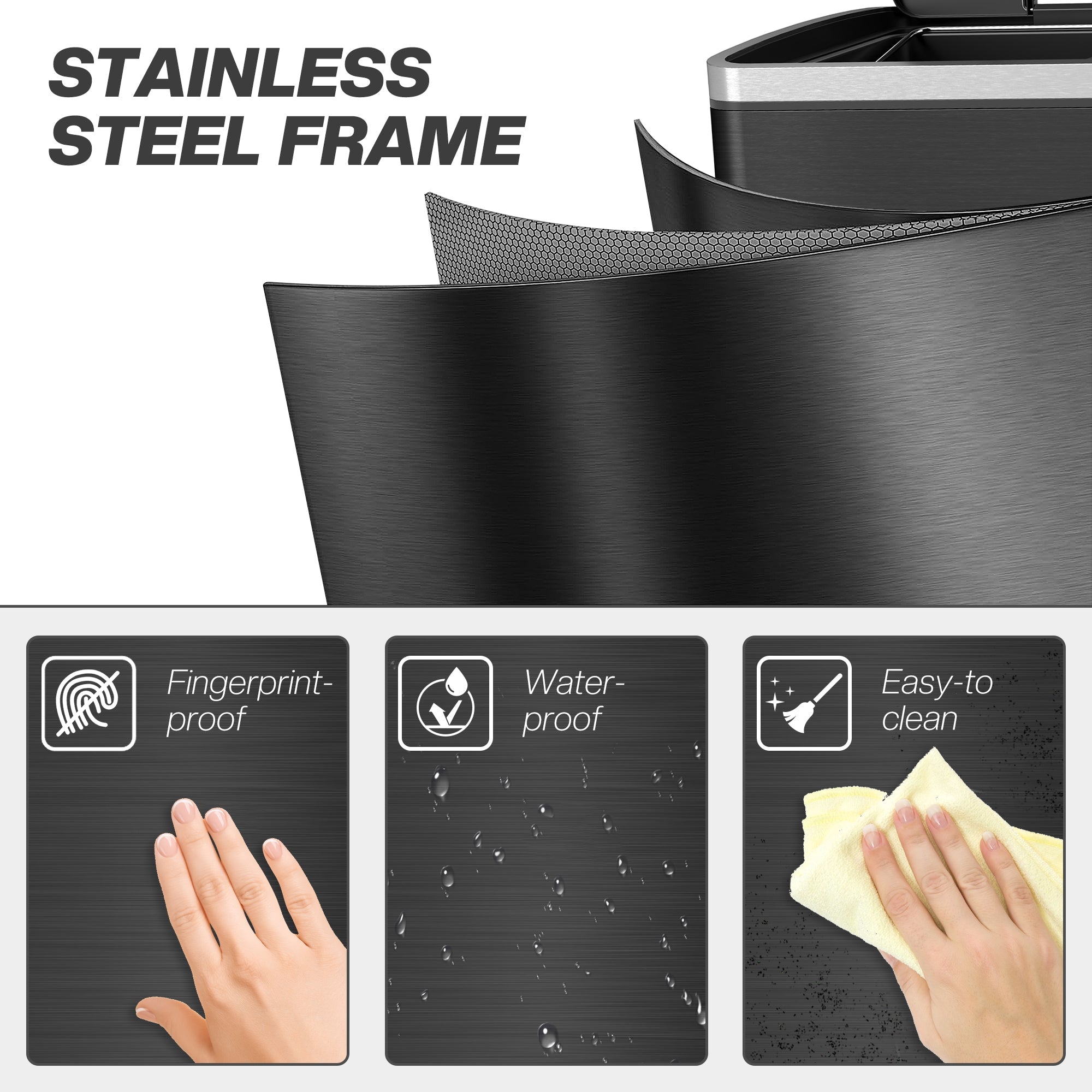 HOMCOM 2 x 20 Liter Garbage Bin, Stainless Steel Garbage Can with Soft-Close Lid and Removable Inner Buckets, Black 