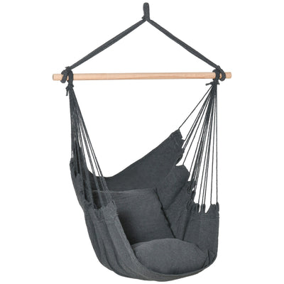 Outsunny Hammock Chair Hanging Rope Swing w/ Two Soft Seat Cushions for Bedroom Indoor Outdoor Dark Grey 