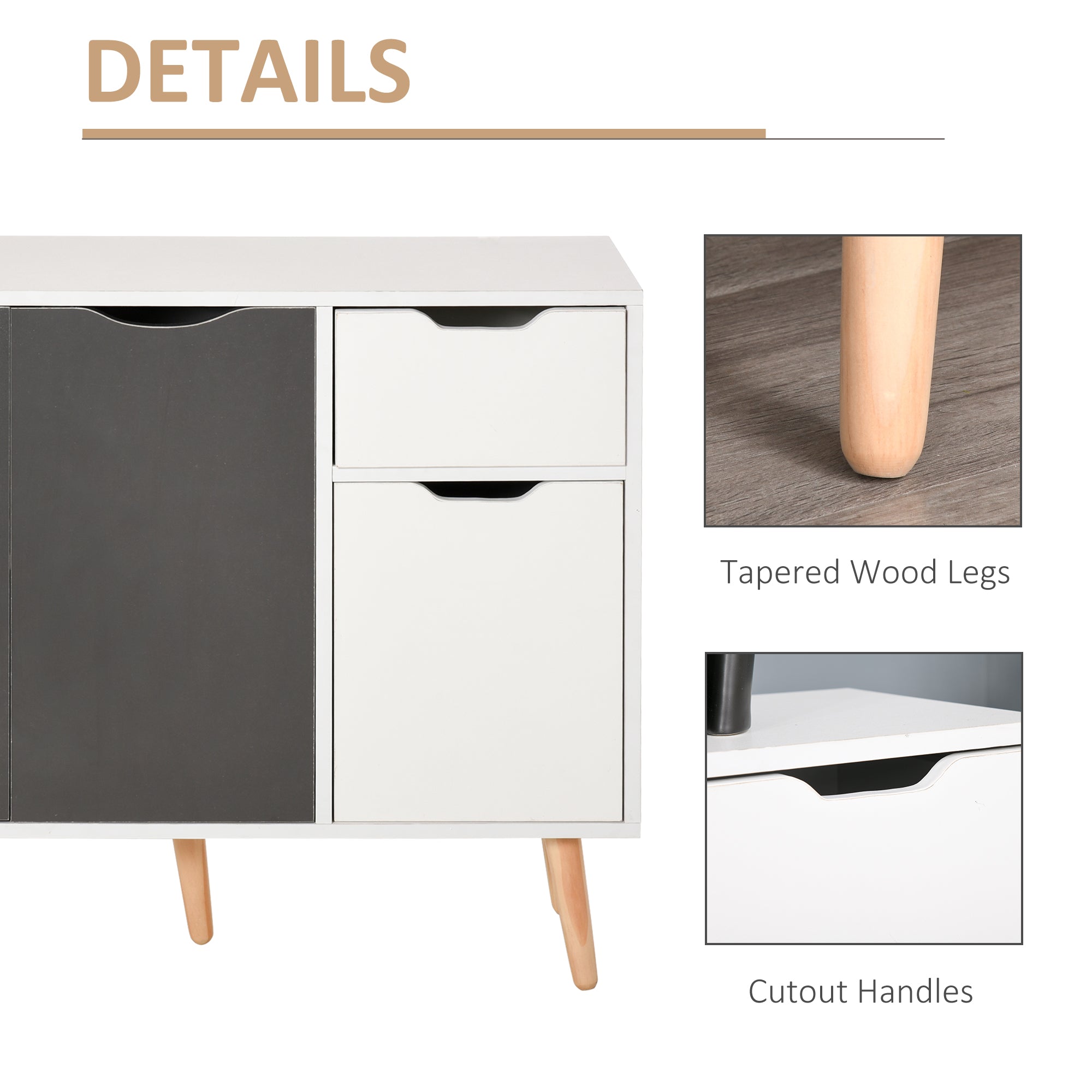 HOMCOM 28" Sideboard Sophistication: Storage Cabinet with Drawer, Solid Frame for Bedroom, Living Room, Home Office, Grey 