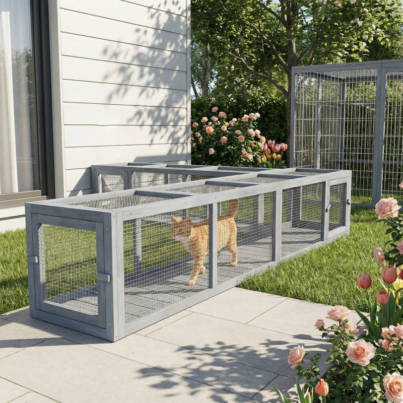 79" Long Cat Tunnel, Cat shelter L- Shape with Extendable Design for Indoor/Outdoor Use with Removable Door, Light Grey