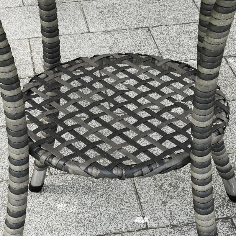 Outdoor Rattan Dining Table, Patio Wicker Round Coffee Table with 2-Tier Storage Shelf, Mixed Grey