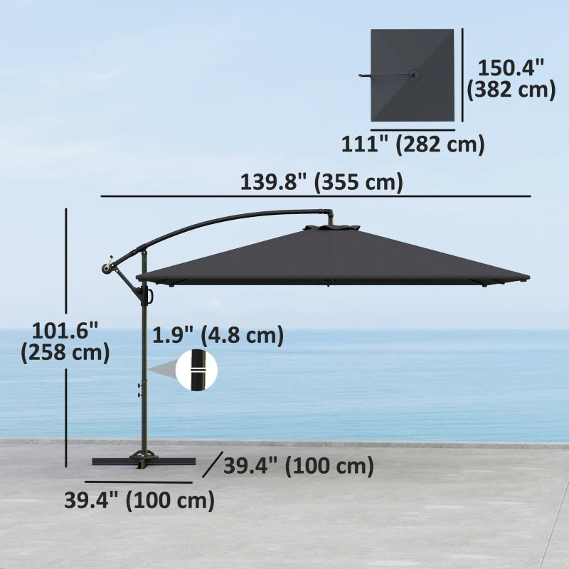 Rectangular Cantilever Parasol 111" x 150.4", Outdoor Garden Umbrella with Adjustable Tilt, UV Protection UPF50+, Grey
