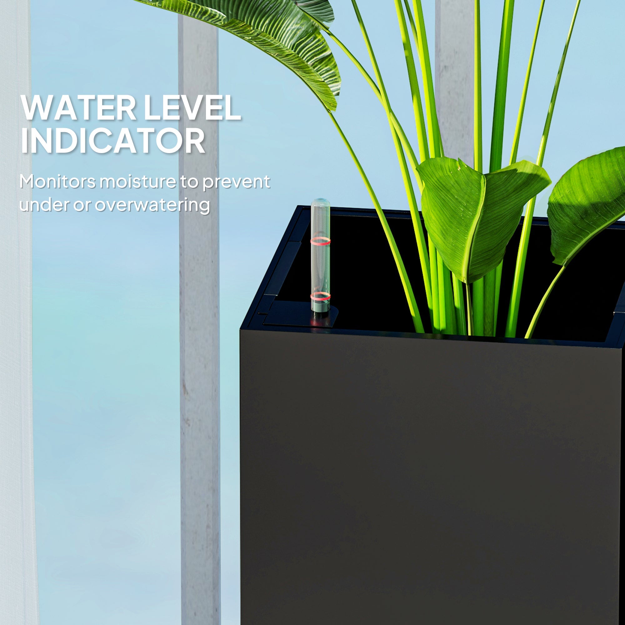 Outsunny 2 Pack Planter Box, 11 Inch Plastic Flower Pots with Water Level Indicator, Drainage Hole and Drain Plug, Black 