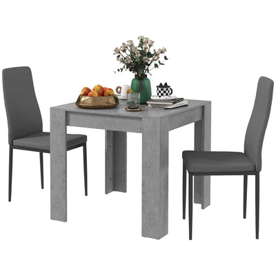 HOMCOM 2-Person Dining Set Square Faux Cement Table PU Leather Chairs Compact Kitchen Furniture for Small Spaces 