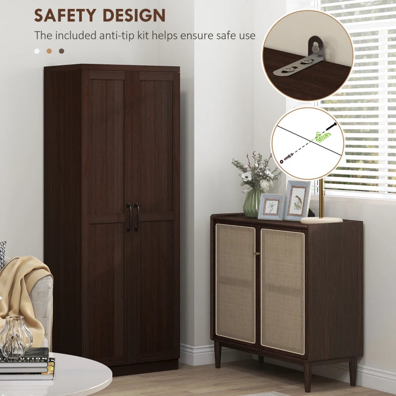 63" Kitchen Storage Cabinet, 5-tier Pantry Cabinet with Doors and Adjustable Shelves for Dining Room, Dark Brown