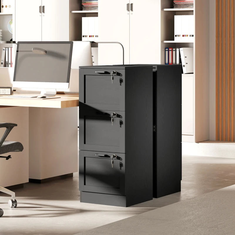 Vertical Filing Cabinet with 3 Drawers, Lock, File Cabinet for Home Office, A4 and Letter Size Files, Black