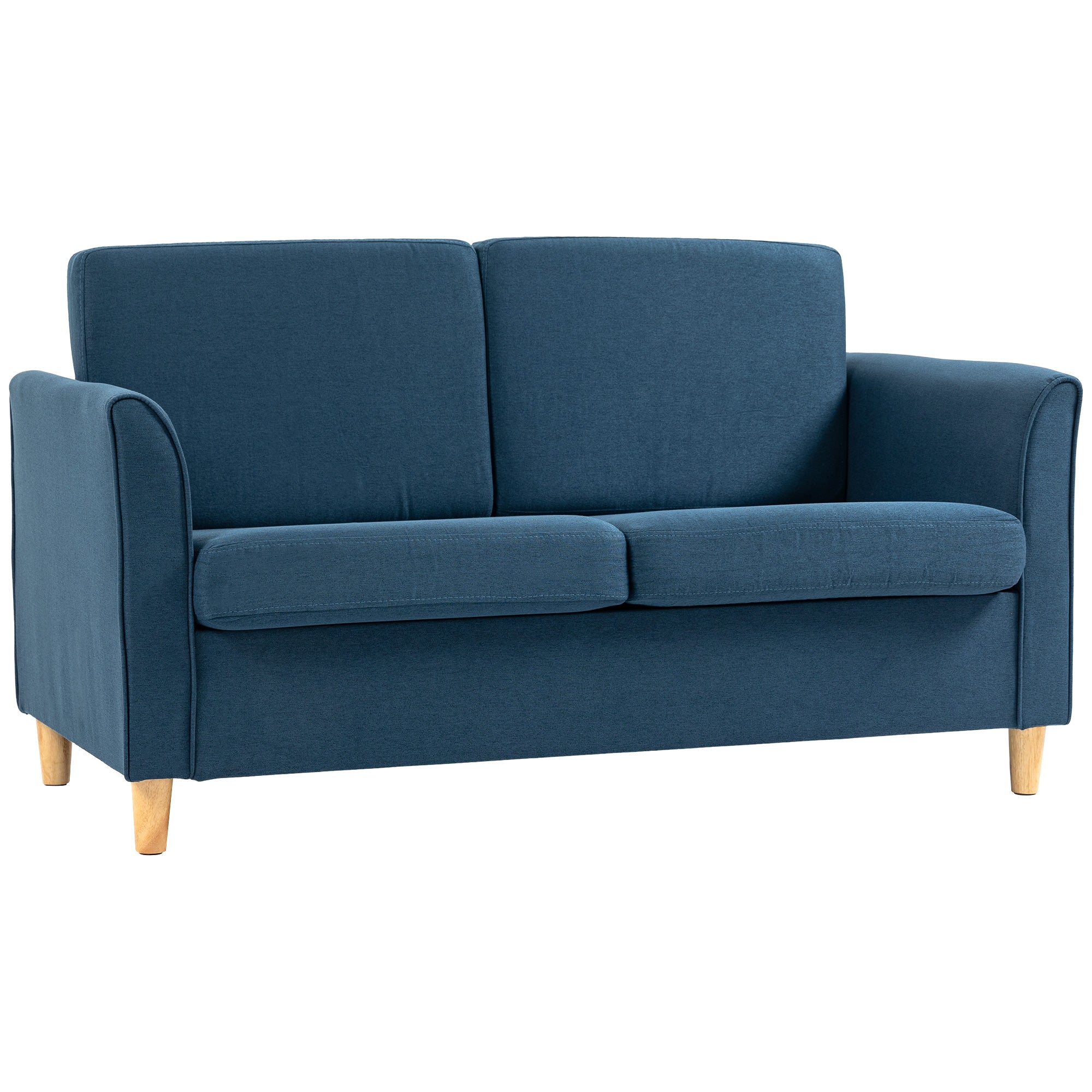HOMCOM 2-Seat Sofa Two-Seater Couch with Armrests and Wood Legs for Living Room, Bedroom, Blue 