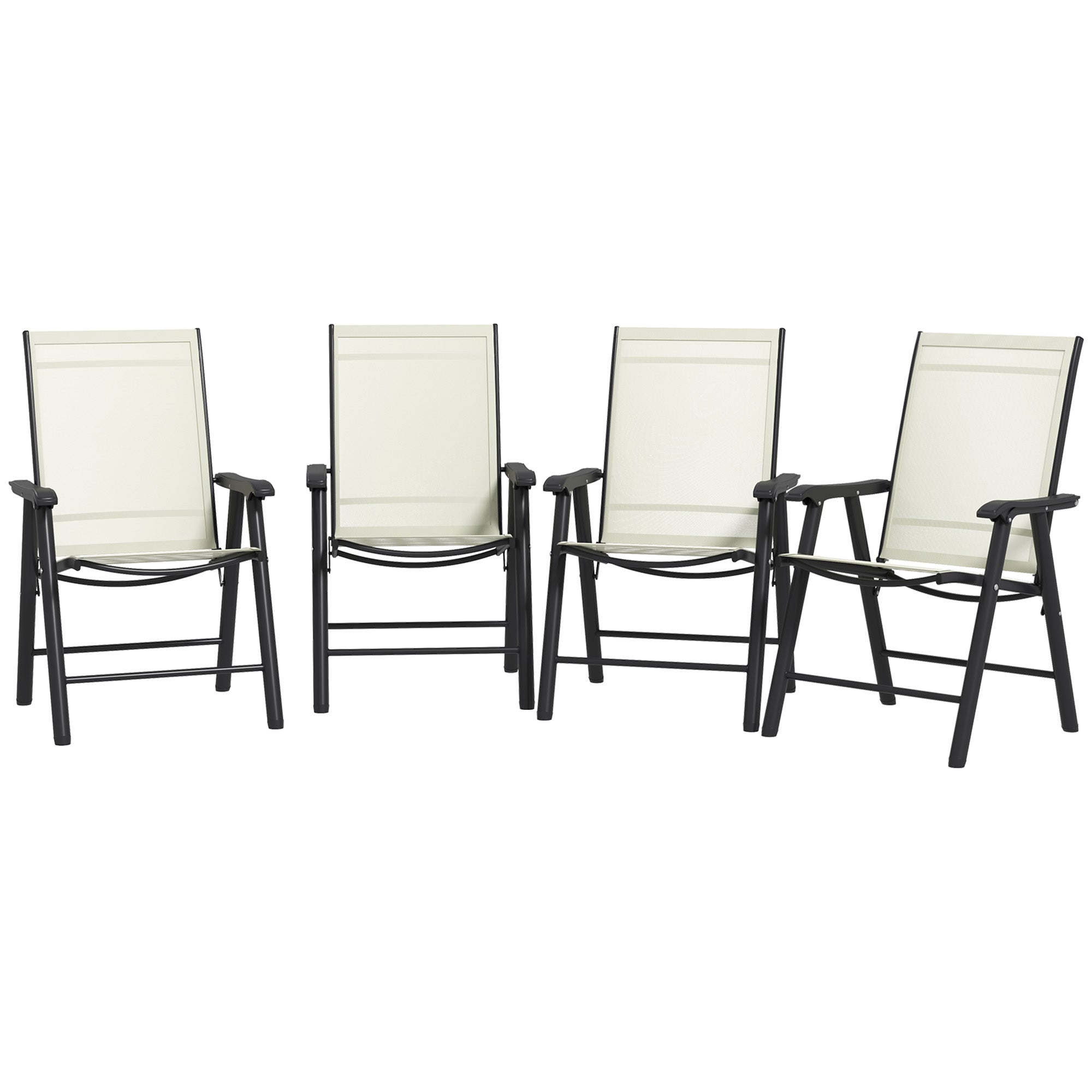 Outsunny 4-Piece Folding Chair Set for Relaxing on Patio Balcony Garden, Comfortable Outdoor Furniture with Armrests, Beige 