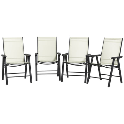 Outsunny 4-Piece Folding Chair Set for Relaxing on Patio Balcony Garden, Comfortable Outdoor Furniture with Armrests, Beige 