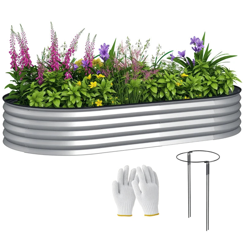 6' x 3' x 1' Large Outdoor Planter Box, Galvanized Raised Garden Bed with Metal Plant Stake, Silver
