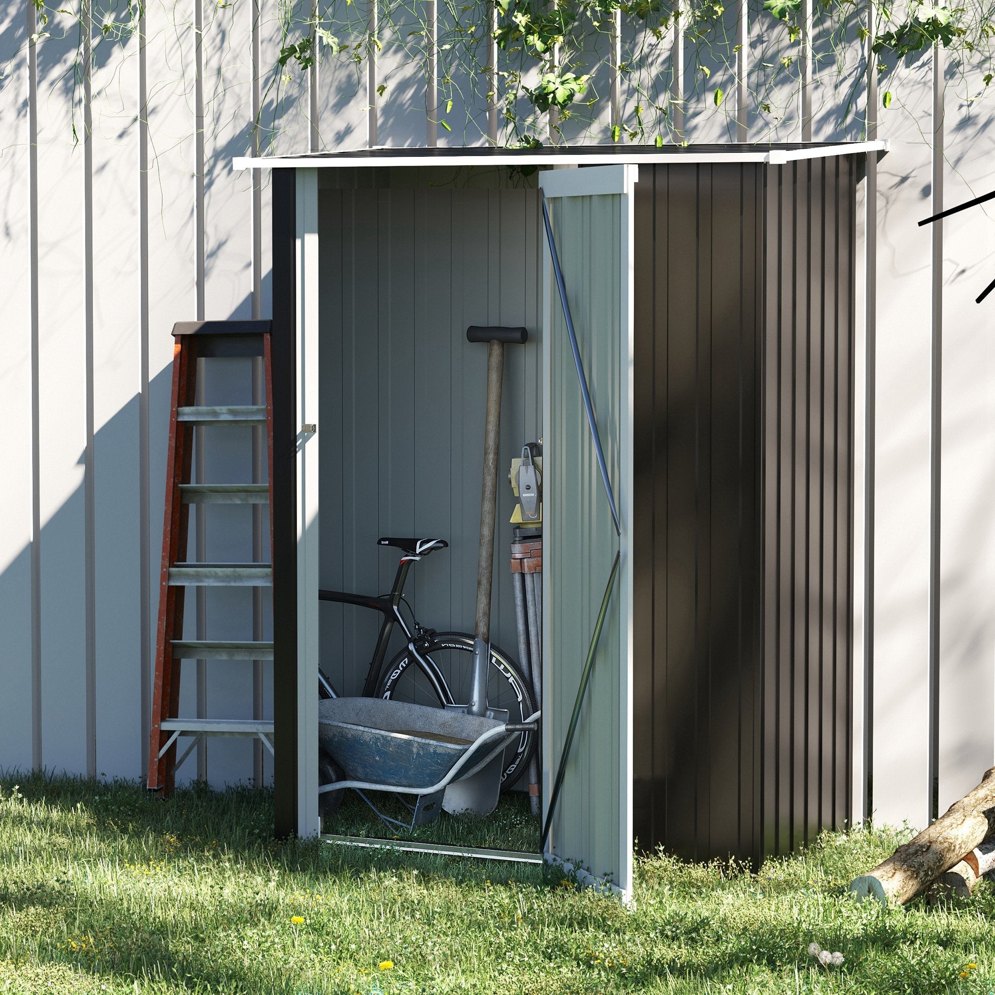 Outsunny 5 x 3ft Outdoor Storage Shed Metal Garden Shed Cabanon with Sloped Roof, Lockable Door for Tool, Grey 