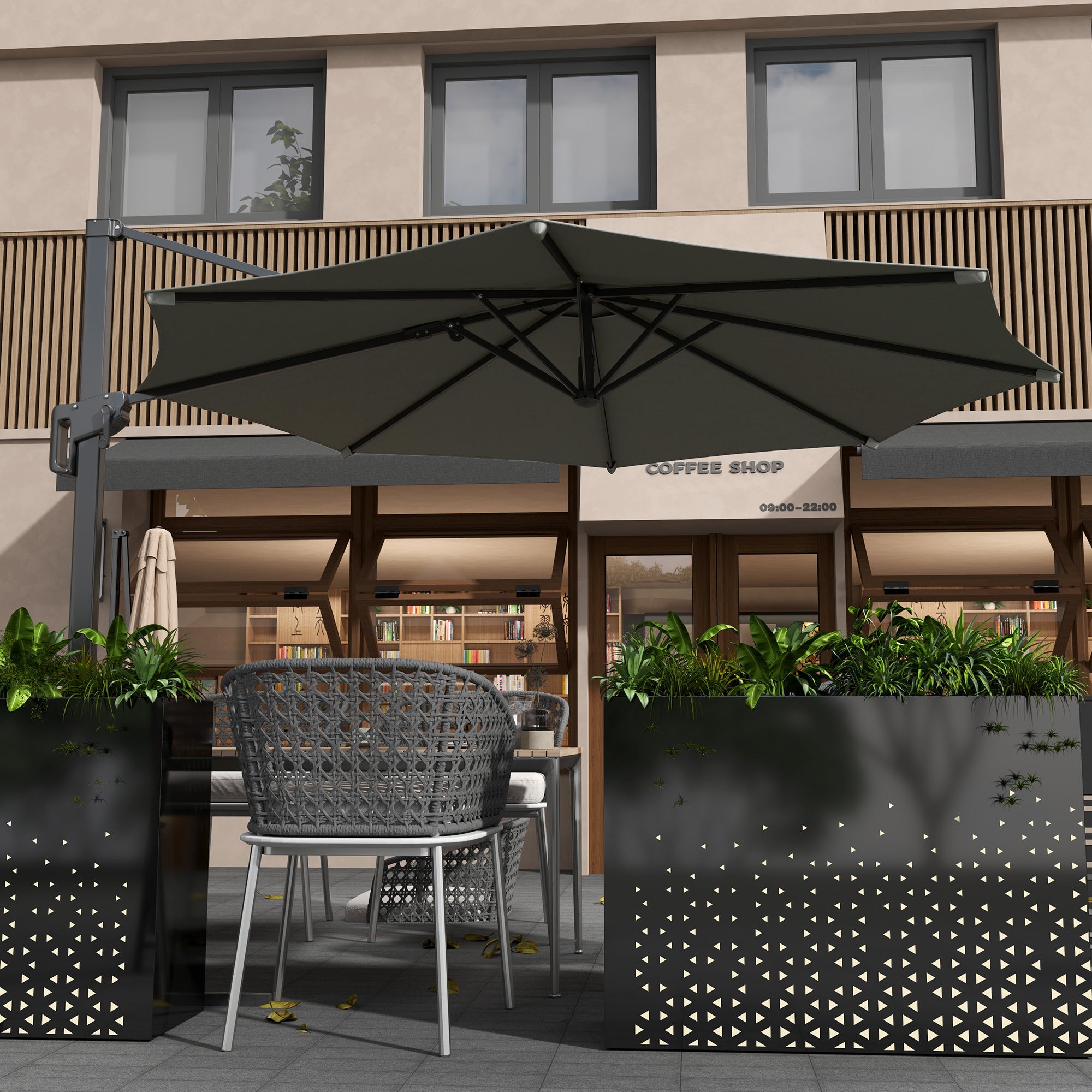 Outsunny 10' Offset Patio Umbrella Cantilever Umbrella with Aluminium Pole 360° Rotation and Tilt Adjustment, Grey 