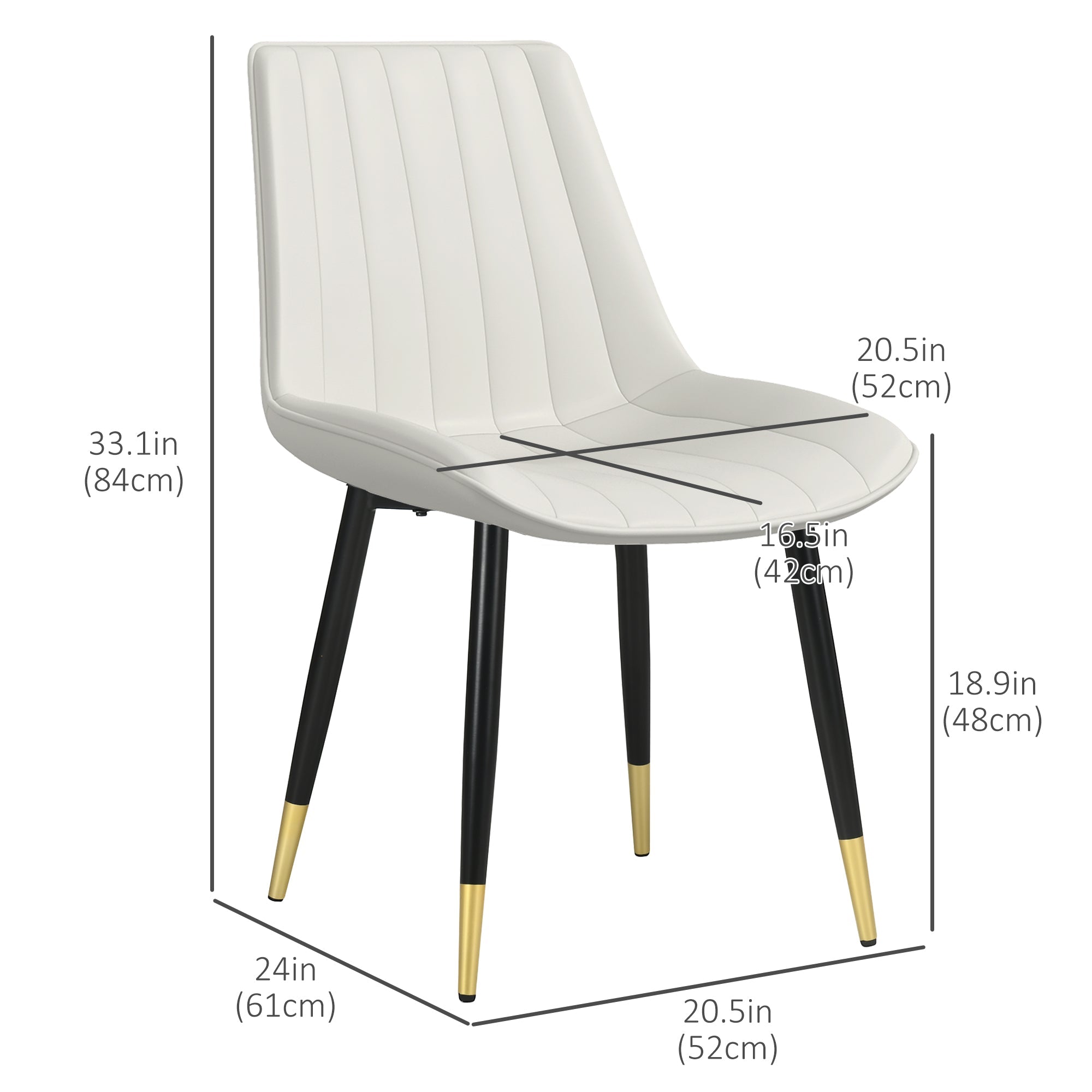 HOMCOM Dining Chair Pair: Modern PU Leather Upholstered, Steel Legs, Kitchen Chairs, Cream Hue for Living Room, Bedroom 
