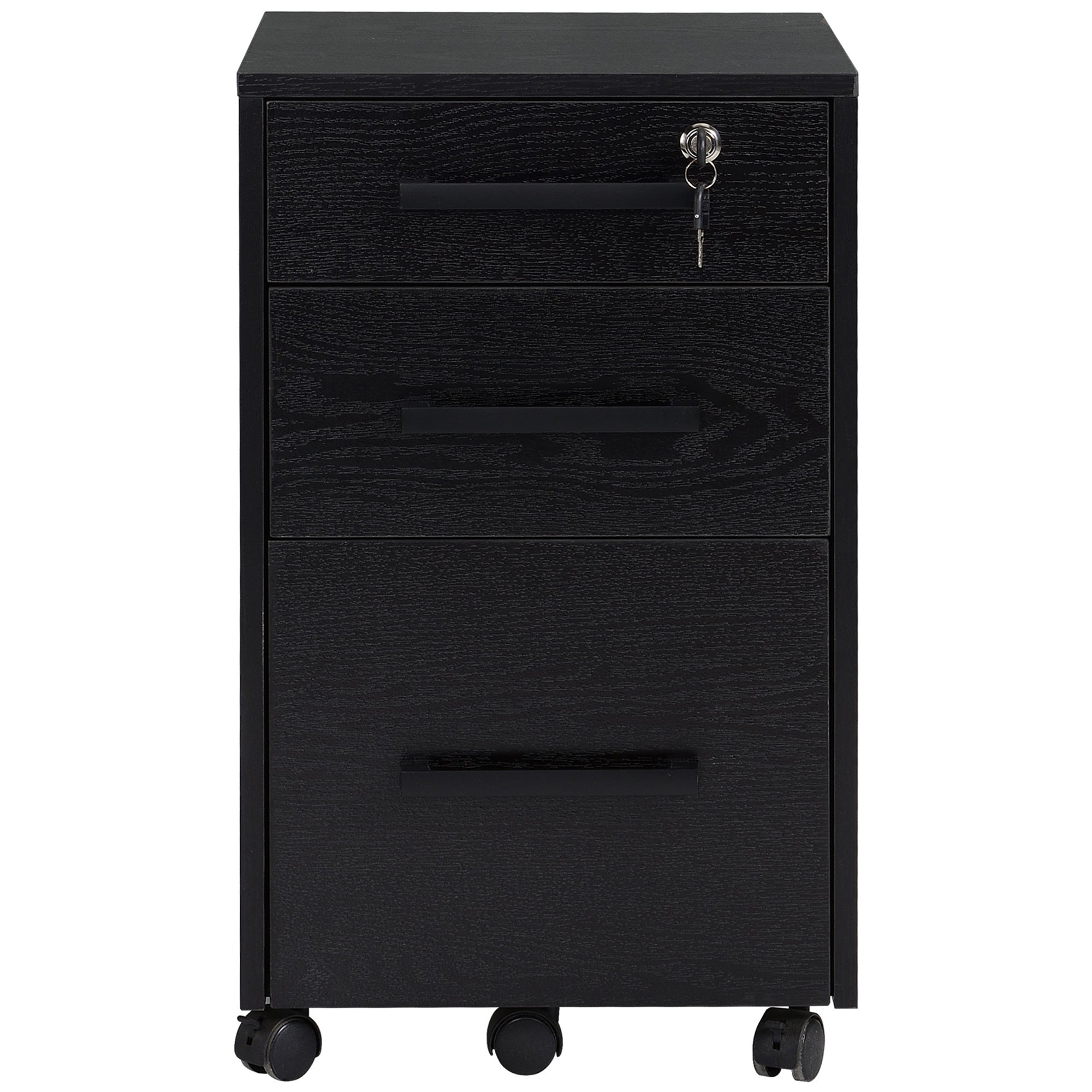 HOMCOM 3-Drawer Lockable File Cabinet Vertical Office Storage with Hanging Bars for A4 Letter Size Documents Black 