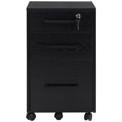 HOMCOM 3-Drawer Lockable File Cabinet Vertical Office Storage with Hanging Bars for A4 Letter Size Documents Black 
