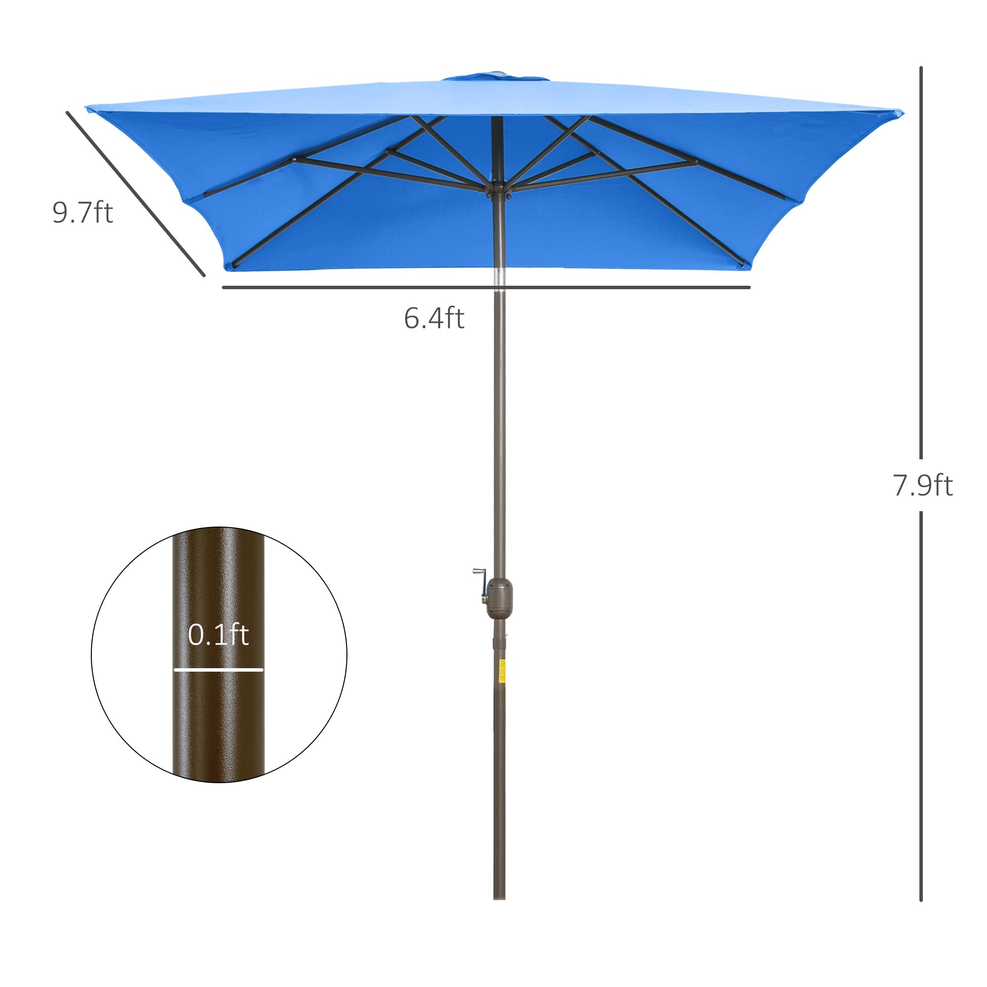 Outsunny 6.5x10ft Rectangle Aluminum Tilt Patio Umbrella Garden Market Parasol Outdoor Sunshade Canopy with Crank(Blue) 