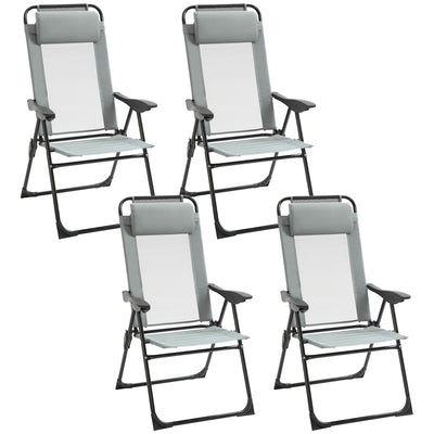 Outsunny Set of 4 Folding Recliner Outdoor Patio Chaise Lounge Chair Adjustable Backrest Grey 