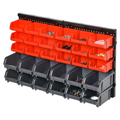 DURHAND Wall Mounted Storage Bin Rack Tool Organizer Pegboard 30 Bins for Garage Workshops Organization Blue 
