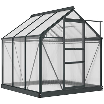 Outsunny Polycarbonate Greenhouse Kit 6.2'x6.3'x6.6' with Sliding Door, Sturdy Frame for Outdoor Gardening - Grey 