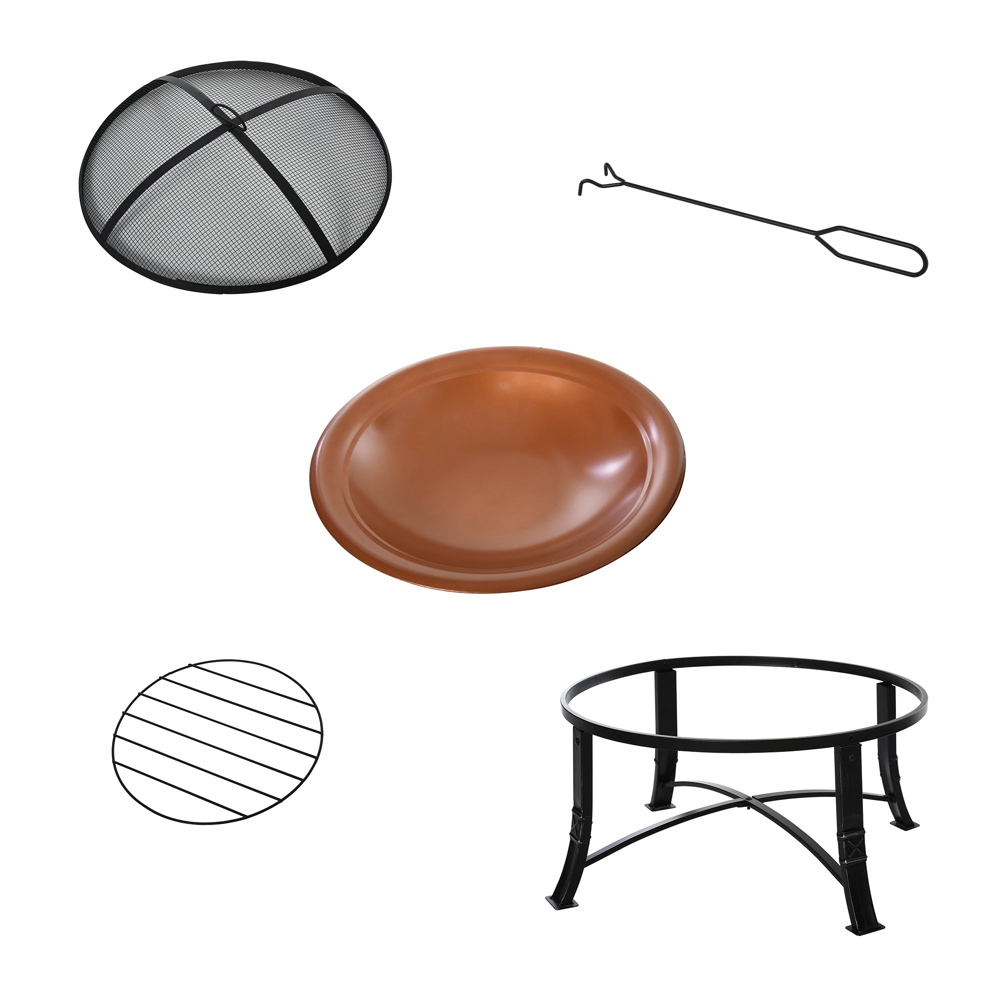 Outsunny 30" Outdoor Fire Pit Bowl, Round Fire Pit with Lid, Log Grate, Poker for Backyard, Camping, Picnic, Bronze 