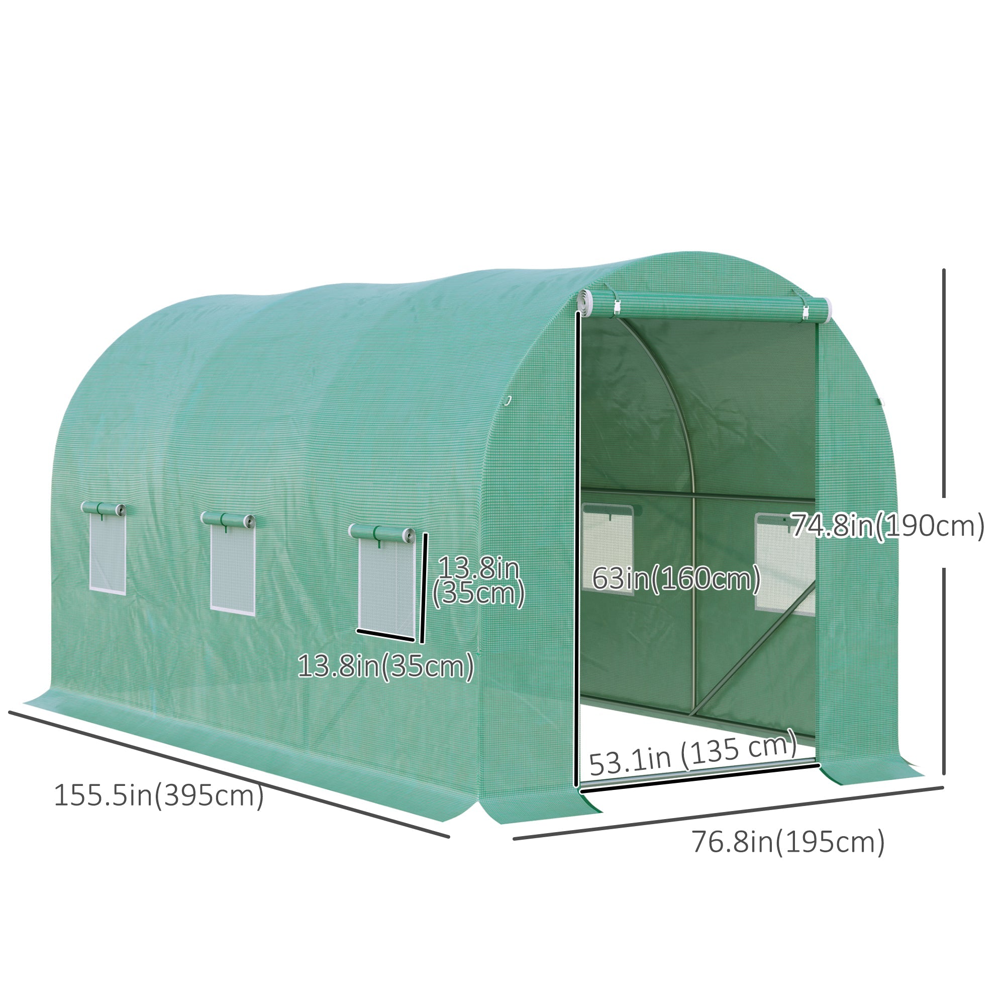 Outsunny Outdoor Walk-in Grow Shelter: 13' x 6' x 6' Tunnel Portable Plant Gardening Warm House with PE Cover, Green 