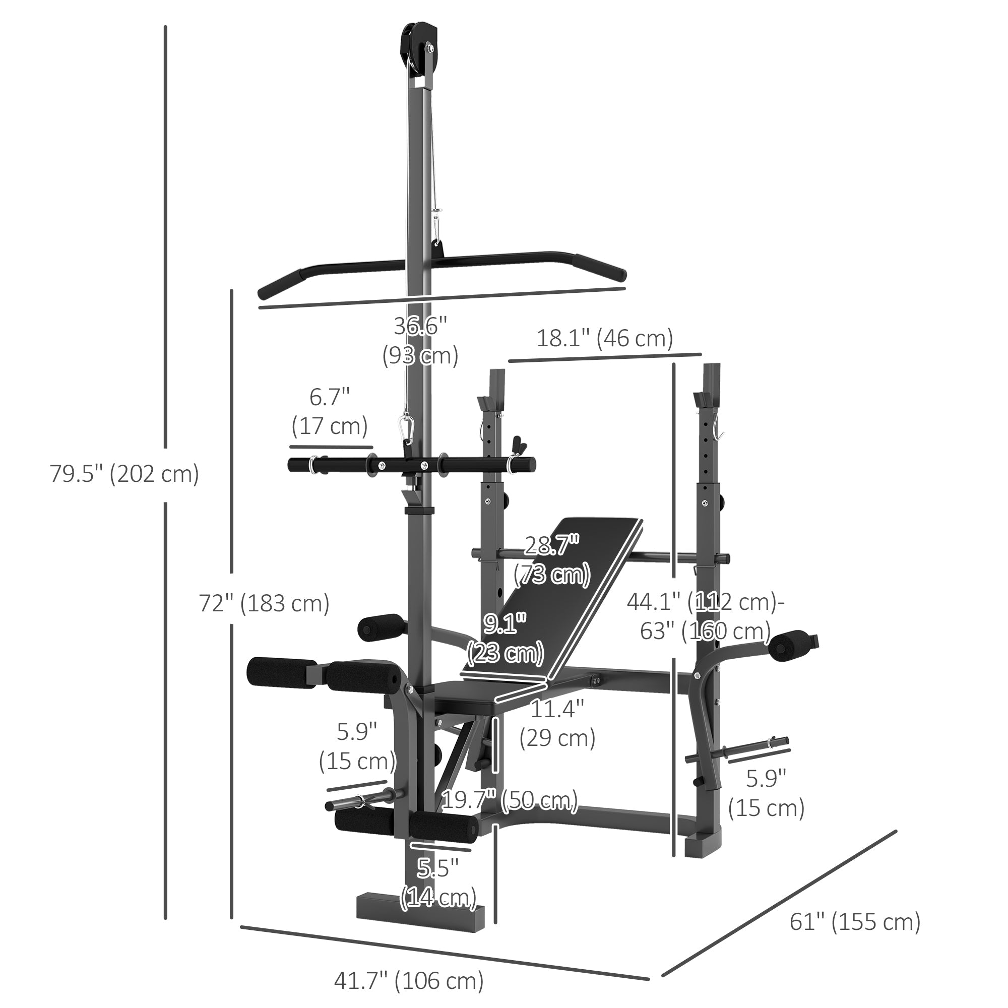 Soozier Adjustable Weight Bench with Bench Press Rack, Preacher Curl Bench, Leg Extension and Lat Pull Down 