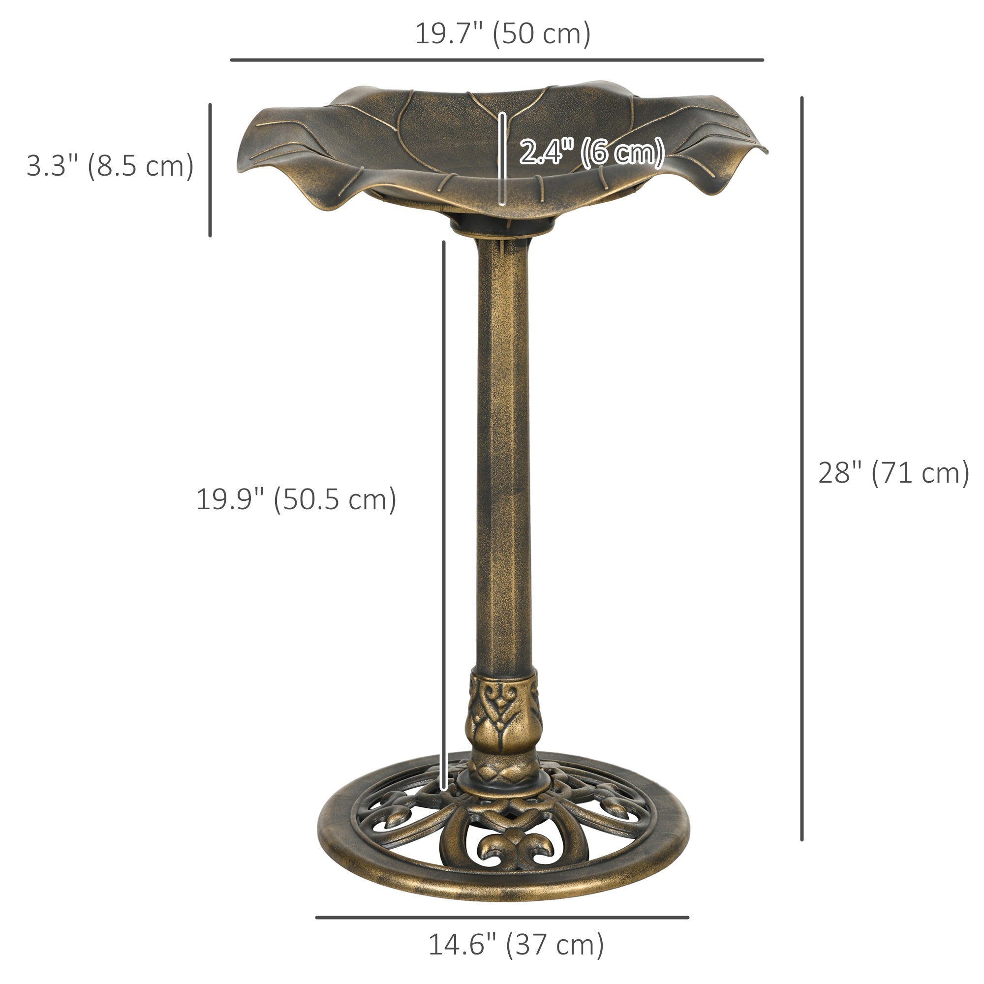 Outsunny Bird Bath for Outdoors, 28" Height Birdbath with Lotus Leaf Basin, Bird Feeder with Stand for Garden, Yard, Bronze 