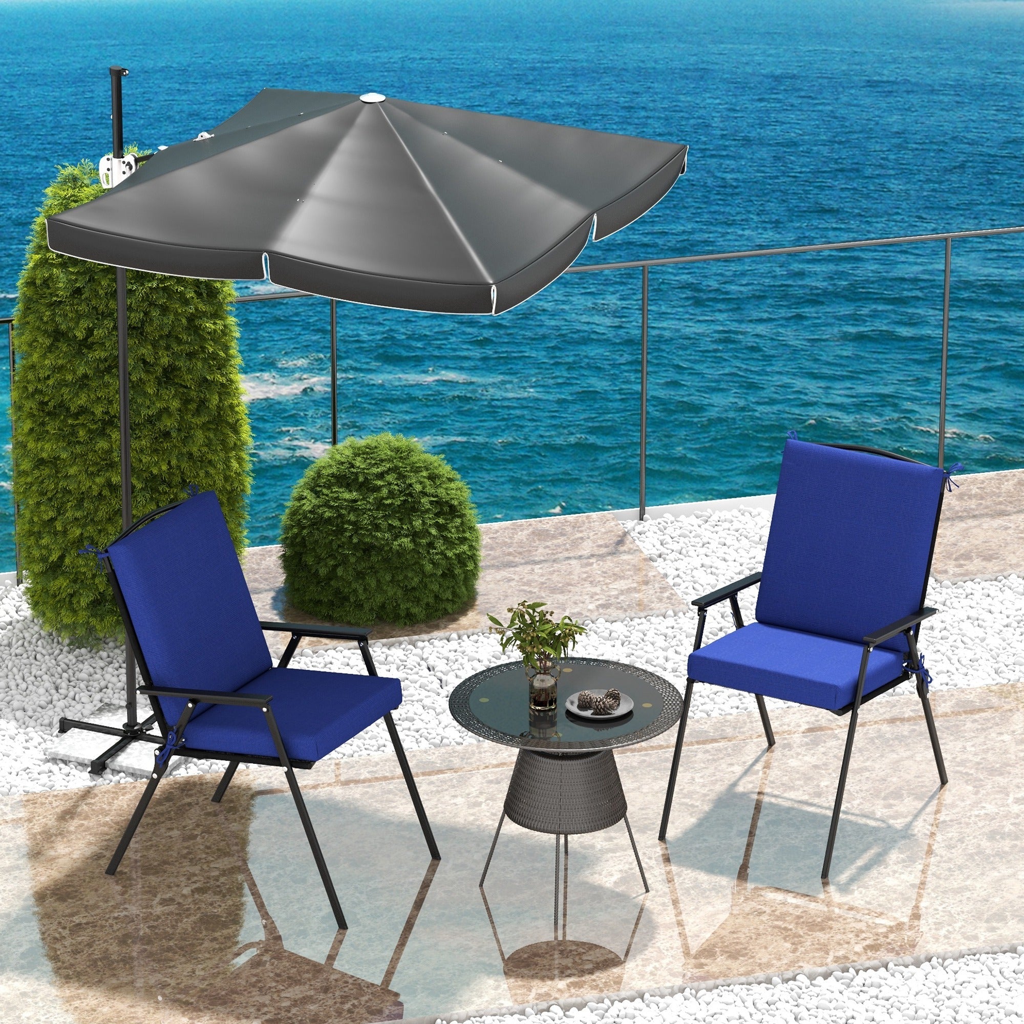 Outsunny 2-Pack Navy Dining Chair Cushions, Outdoor Seat Pads with Back, Fade-Resistant Polyester for Enhanced Comfort 