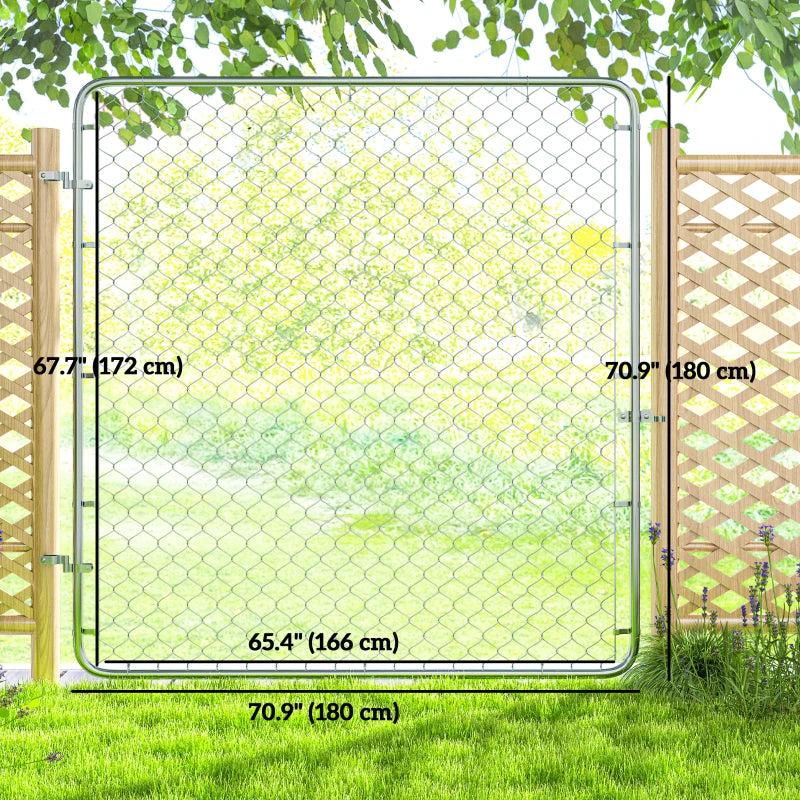 Garden Gate Chain Link Fence Gate, Galvanized Steel Garden Door for Yard Entrance Way, 70.9 x 70.9 in., Silver
