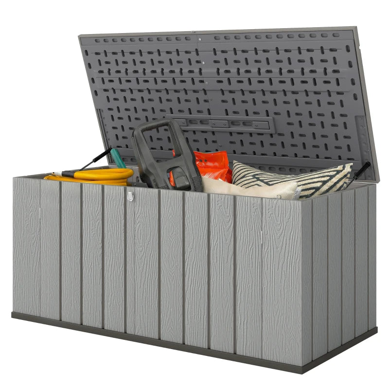Outdoor Storage Box Large Capacity Deck Box with Lockable Lid Gas Struts for Patio Garden 125.5 gal Grey