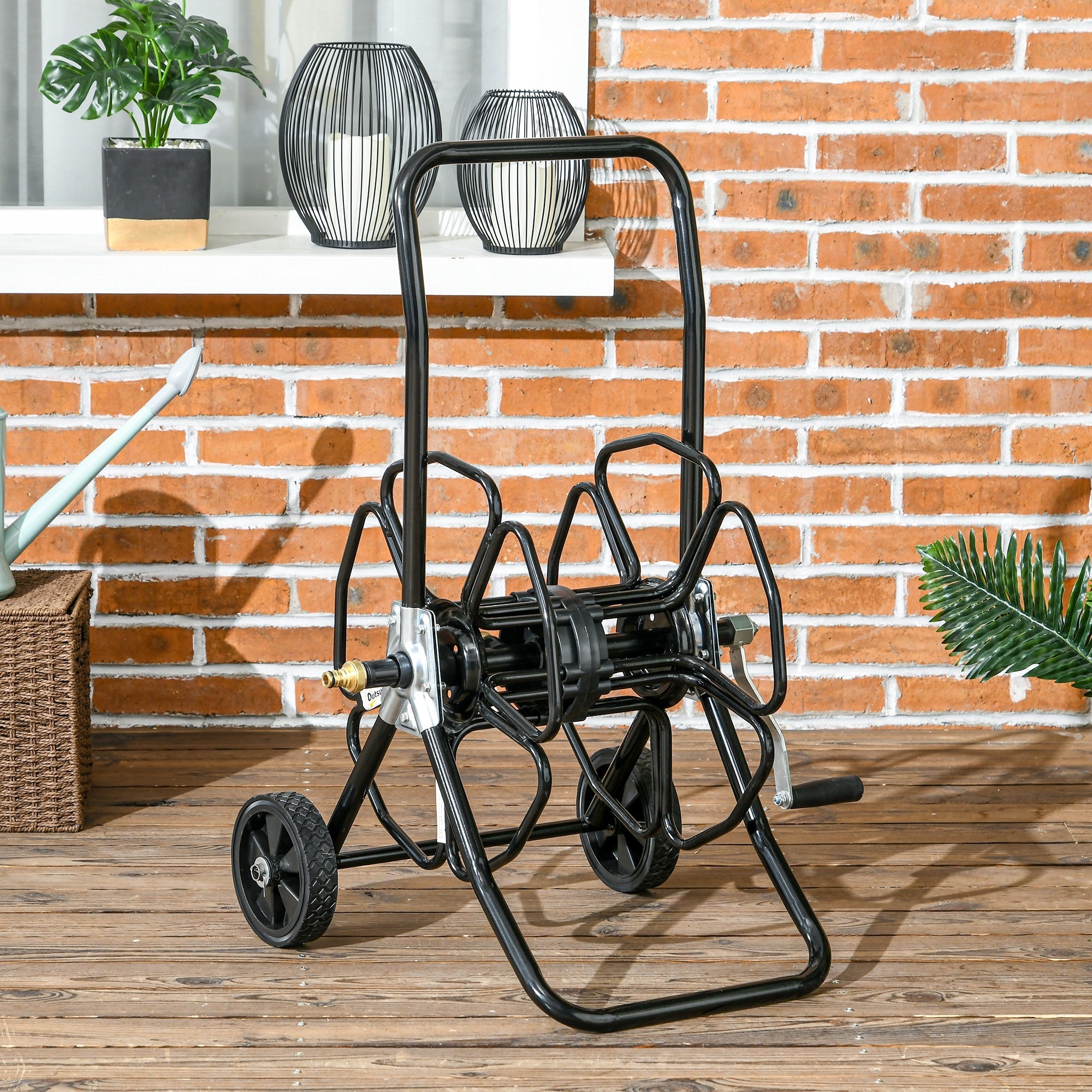 Outsunny 98 ft of 5/8" Hose Reel Cart (Hose Not Included), Garden Water Hose Carts with Wheels for Yard, Lawn, Black 