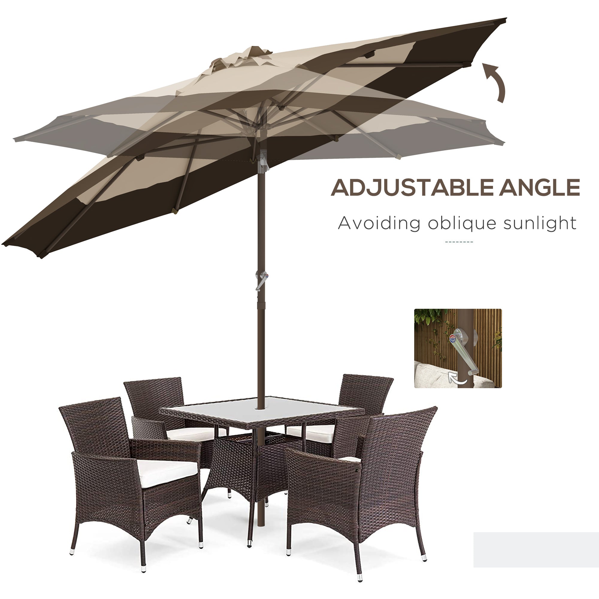 Outsunny Patio Market Umbrella: 9x9ft Outdoor Table Parasol with Tilt Crank Canopy, Deep Brown 
