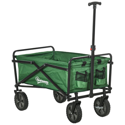 Outsunny Folding Wagon Garden Cart Collapsible Camping Trolley Steel Frame Oxford Fabric 