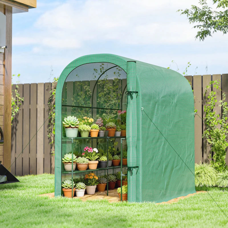 Walk-in Mini Greenhouse with Shelves, Portable Outdoor Greenhouse with Roll-up Door, 123 x 187 x 189 cm, Green