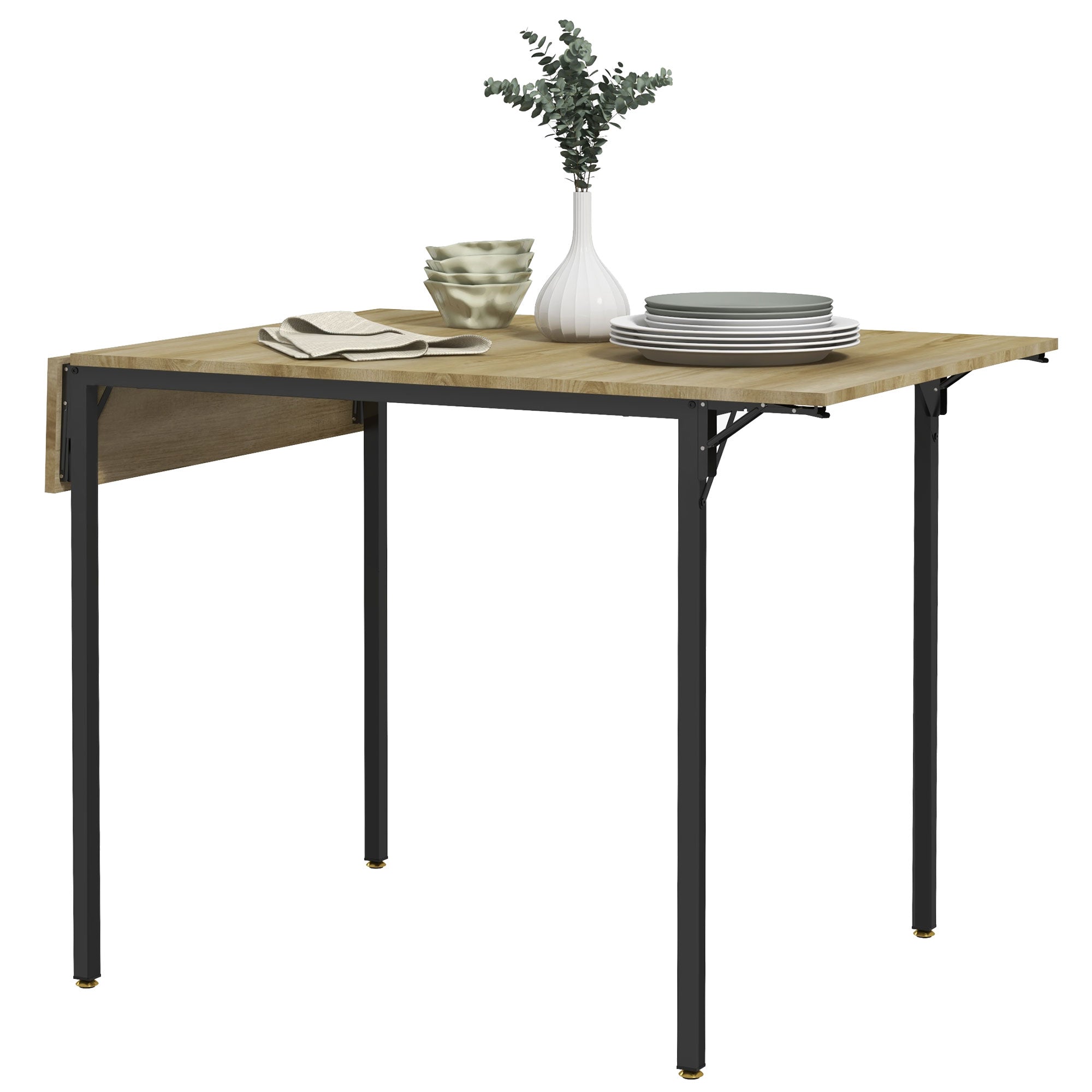HOMCOM Drop Leaf Folding Extendable Dining Table Small Space Kitchen 2 to 4 People Natural Wood 