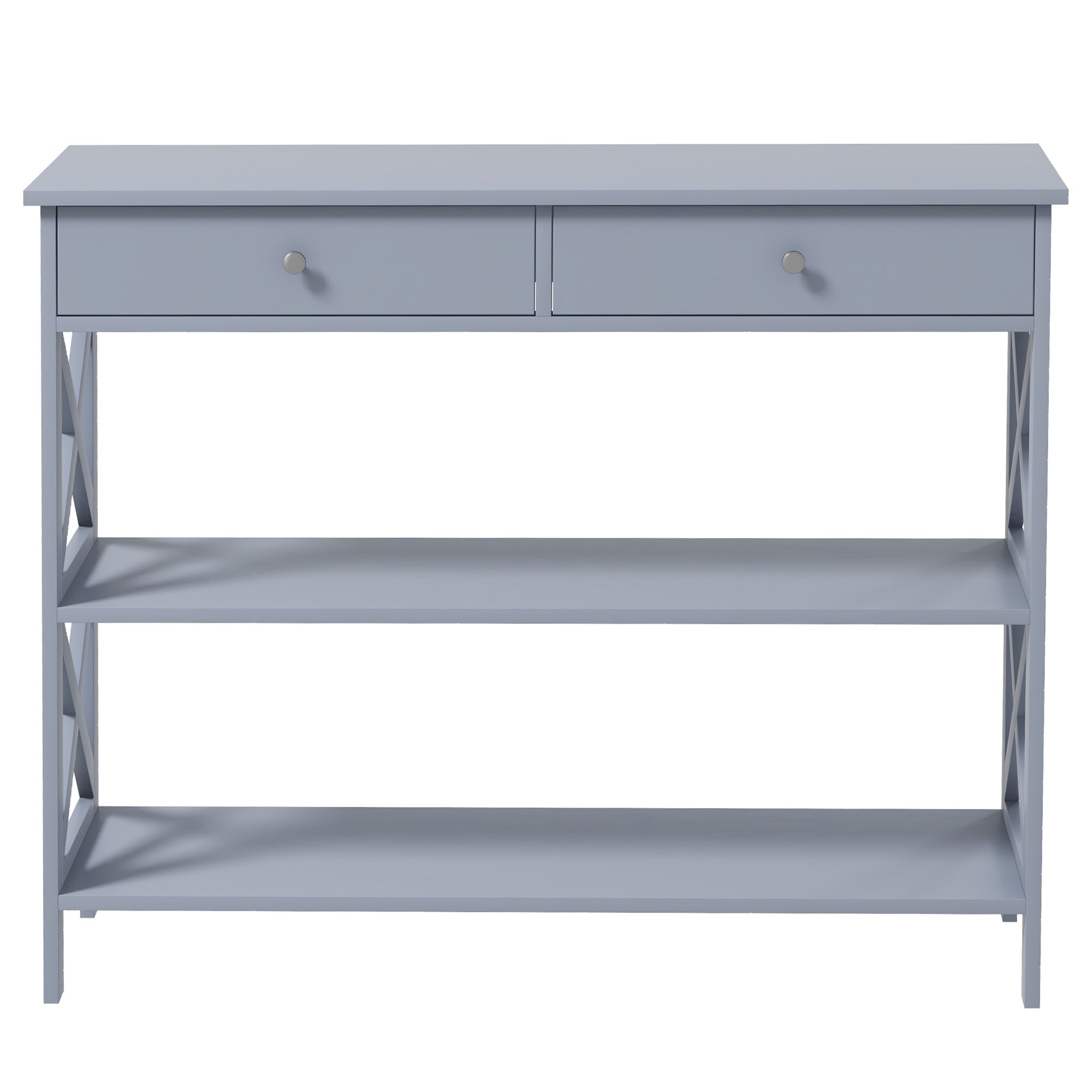 HOMCOM Modern Console Table: Entryway Table with Drawers & Shelves for Living Room/Hallway, Grey 