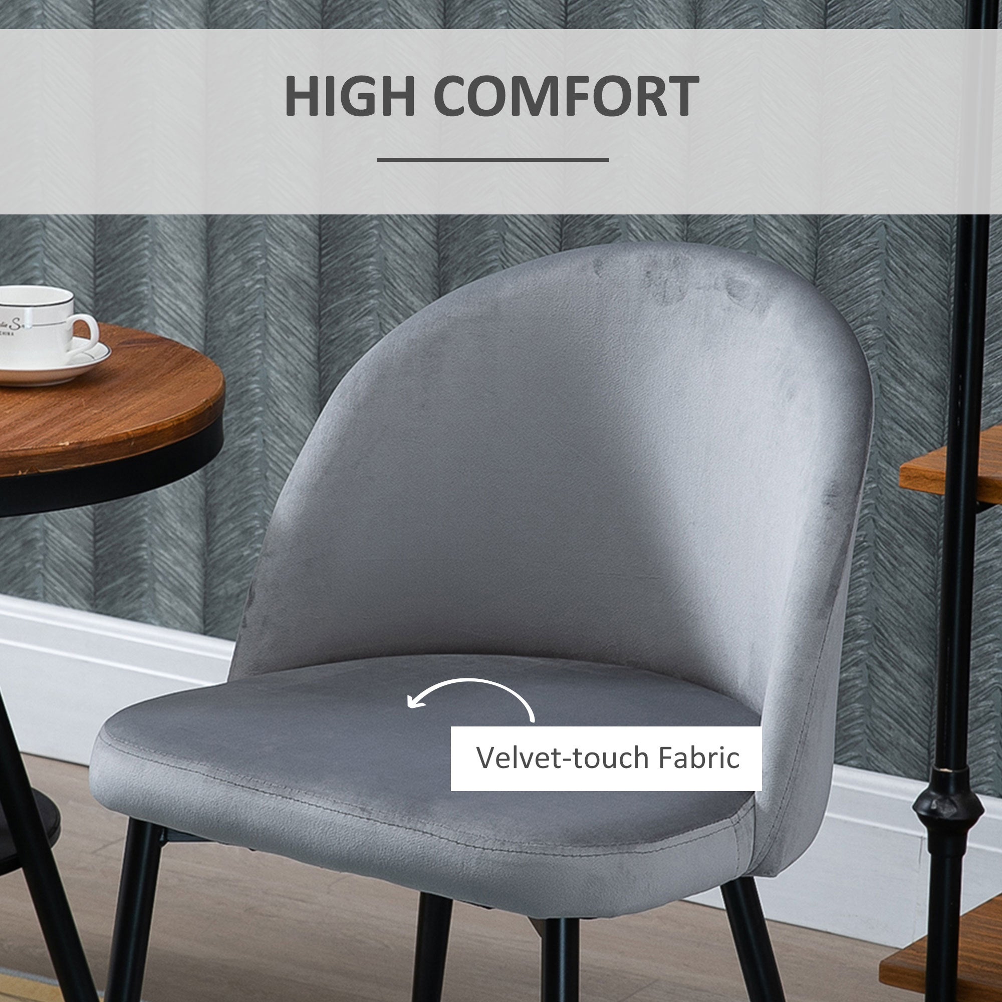 HOMCOM Velvet Dining Delight: Elegant Mid-Back Side Chairs Set of 2 for Dining Room or Living Room, Grey Finish 