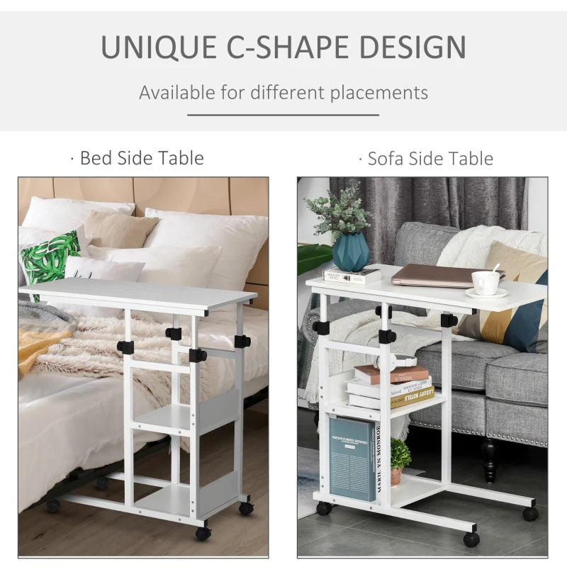 Mobile Standing Desk, Adjustable Height 31.5 inch Stand Up Desk with Wheels for Home Office, White